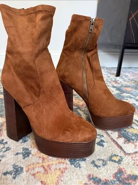 Sam Edelman Platform Suede Ankle Boots in Cognac Brown - Women